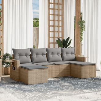 vidaXL Juego De Sof&aacute;s Jard&iacute;n Con Cojines 6 Pzas Rat&aacute;n Sint&eacute;tico Beige Vidaxl