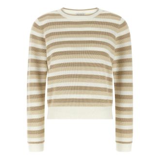 Brunello Cucinelli Cotton Striped Jumper - female - Brunello Cucinelli - Round-neck Knitwear - Beige - L - Knitwear