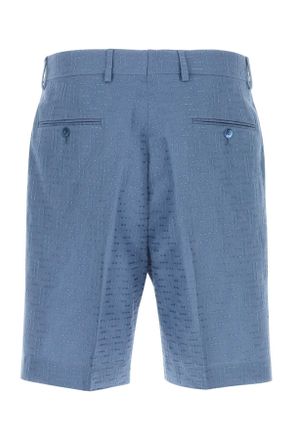 Fendi Mens Cerulean Blue Linen Blend Bermuda Shorts Baia Exterior: Cotton