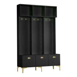 Urban Meuble Perchero de entrada negro con 6 ganchos dorados y 3 puertas