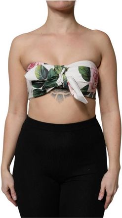 Dolce & Gabbana Witte Corsettop met Bloemenprint - Dames - Tops zonder mouwen - Veelkleurig - XL - Katoen - Tops
