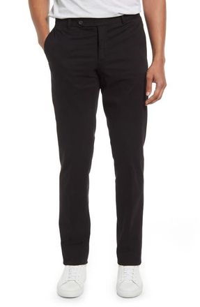 Nordstrom Trim Straight Leg Stretch Flat Front Chino Trousers in Black at Nordstrom, Size 38