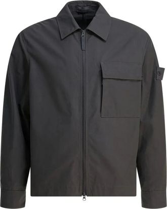 Stone Island Shirtjack met rits en opgestikte zakken - Heren - Jassen - Grijs - Maat: M Katoen