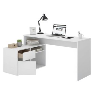 Dmora Escritorio Gardena, Escritorio Multiposiciones Para Oficina O Dormitorio, Mesa De Estudio Esquina Multiusos, 139x92h75 Cm, Blanco - Dmora