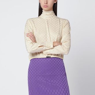 Gucci Ivory GG jacquard silk wrap blouse