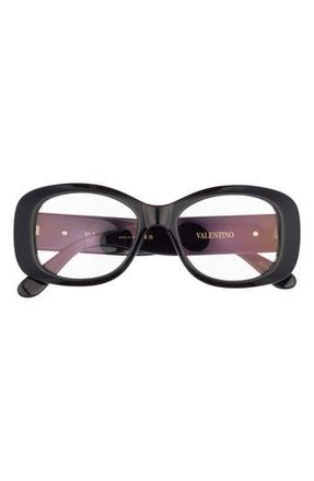 Valentino 46mm Oval Optical Glasses in Black Black Transparent at Nordstrom Rack