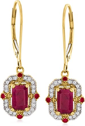 Ross-Simons Ruby and. Diamond Drop Earrings in 14kt Yellow Gold