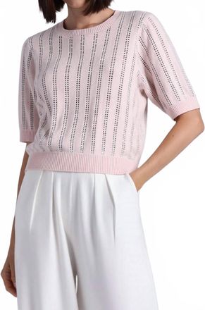 Minnie Rose Sparkle Cotton Cashmere Short Sleeve Crew Top With Pointelle In Lotus