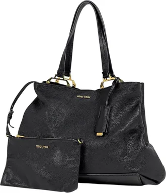 Miu Miu Black Leather Shoulder Bag Tote Bag (Pre-Owned)