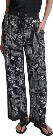 DKNY New York Print Wide Leg Pants in New York Toile Black at Nordstrom, Size Xx-Small