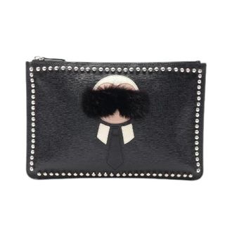 Fendi Pre-owned Karlito Leren Clutch Tas - Heren - Pre-owned - Zwart - Maat: ONE Size Leer