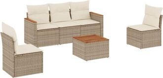 vidaXL Vidaxl - Juego De Sof&aacute;s Jard&iacute;n Con Cojines 6 Pzas Rat&aacute;n Sint&eacute;tico Beige