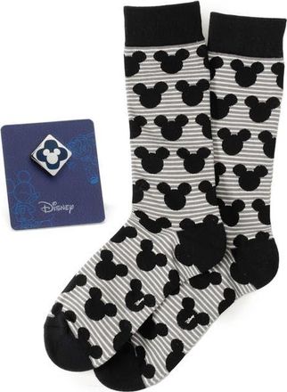 Cufflinks Inc. Mickey Grey Stripe Crew Socks & Lapel Pin Set in Grey Multi at Nordstrom, Size 10-13
