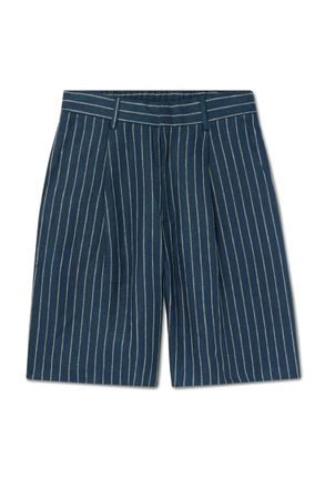 Nn.07 Kay 1455 Straight-Leg Pleated Striped Linen Shorts