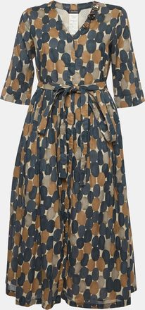 Max Mara s Max Mara Blue/beige Pesche Print Cotton Midi Dress