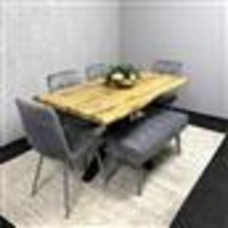 Kosy Koala Modern Dining Table Set with 4 Grey Velvet Chairs and Grey Padded Bench Dining Room Furniture