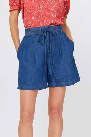 Current Air Brenda Pleated Silhouette Denim Shorts In Blue