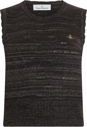 Vivienne Westwood Mouwloze gebreide trui met geborduurd logo - Dames - Ronde hals truien - Veelkleurig - S - Wol - Truien & Vesten