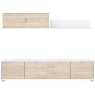 Dmora Dmora - Parete attrezzata Winnie, Composizione soggiorno, Mobile salotto multiuso, Armadio porta TV, 200x40 h43 cm, Bianco e Rovere