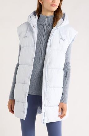 Zella Longline Hooded Puffer Vest in Blue Ancient at Nordstrom Rack, Size X-Small