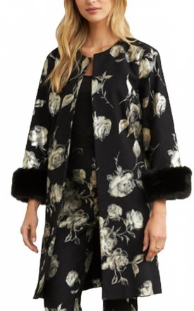 Joseph Ribkoff Faux Fur Trim Jacket In Black/gold