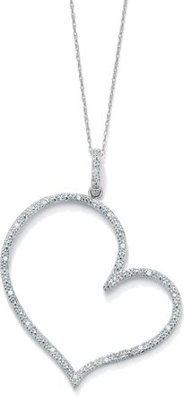 Palm Beach Jewelry 1/10 TCW Diamond Platinum-plated Silver Heart-Shaped Pendant and Rope Chain 18