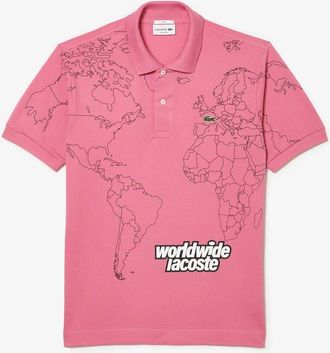 Lacoste Mens Ph8046 Geographic Print Polo Shirt in Reseda Pink - Size X-Small