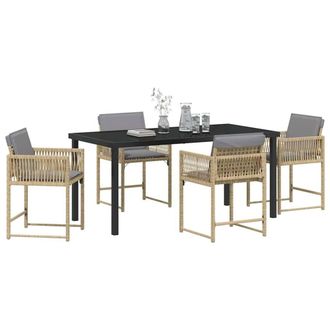 Berkfield Home Peaceful 5 Piece Garden Dining Set with Cushions Beige Poly Rattan