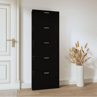 Berkfield Home Shoe Cabinet Black 59x17x169 cm Engineered Wood | Size: 59 x 17 x 169 cm
