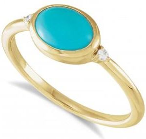 Allurez Oval Natural Cabochon Turquoise & Diamond Ring 14K Yellow Gold (0.78ct)