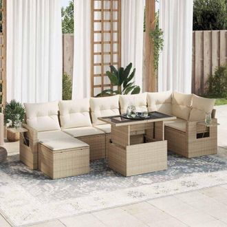 vidaXL Set De Sof&aacute;s De Jard&iacute;n Y Cojines 8 Piezas Rat&aacute;n Sint&eacute;tico Beige Vidaxl