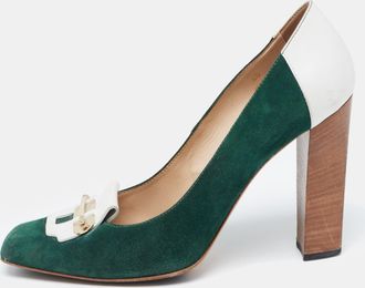 Tod's Tods Green/white Leather And Suede Loafer Pumps