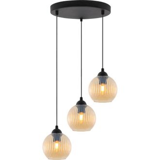 OEM L&aacute;mpara Colgante Riffle Negra 3 Planas Pantalla Miel Bola E27