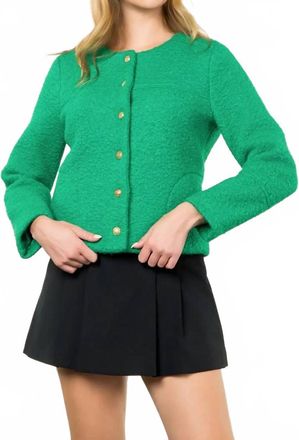 THML Clothing Button Up Boucle Jacket In Green