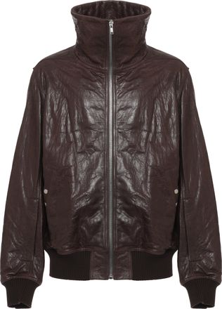 Rick Owens Brown Leather High-Neck Bomber Jacket