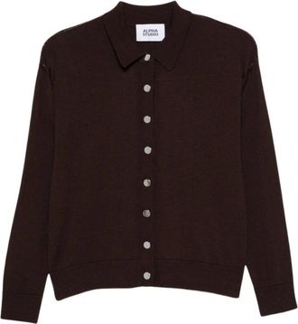 Alpha Studio Merino Wol Cardigan - Dames - Vesten - Bruin - S - Wol - Truien & Vesten