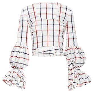 Rosie Assoulin checked seersucker puff sleeve wrap top