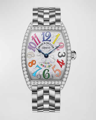 Franck Muller Stainless Steel Cintree Curvex Color Dreams Diamond Watch with Bracelet Strap