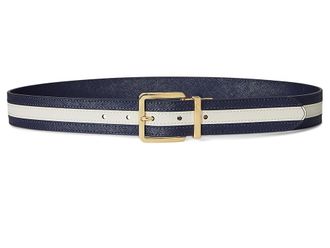 Lauren Ralph Lauren Two-tone Reversible Crosshatch Belt Womens Belts Refined Navy/Soft White : MD (34 Waist), Leather