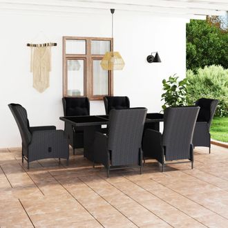 vidaXL Set Comedor Jard&iacute;n 7 Pzas Cojines Rat&aacute;n Sint&eacute;tico Gris Oscuro Vidaxl