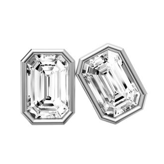 Diamond2Deal 14K White Gold 0.25 Ct Lab Grown Emerald Shape Diamond Solitaire Stud Earrings Color- E-F, Clarity- VS1