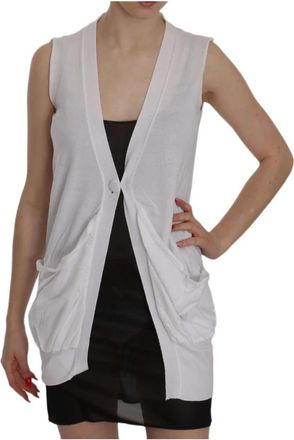 Pink Memories Witte Mouwloze Vest V-Hals Casual - Dames - Vesten - Wit - S - Katoen - Truien & Vesten