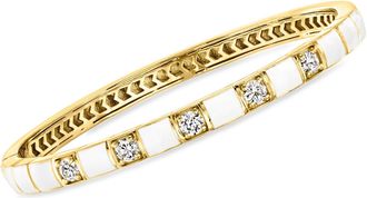 Ross-Simons Lab-Grown Diamond and White Enamel Bangle Bracelet in 18kt Gold Over Sterling