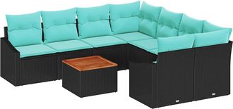 vidaXL Conjunto De Sof&aacute;s De Jard&iacute;n 9 Uds. Negro Rat&aacute;n Sint&eacute;tico Vidaxl