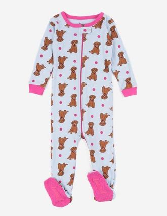 Leveret Footed Cotton Pajamas Matching Family Coordinated Animal Prints in Puppy Blue/pink at Nordstrom, Size 6-12M