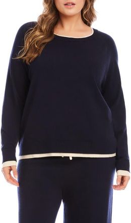 Karen Kane Contrast Trim Crewneck Sweater in Navy/Cream at Nordstrom, Size 3 X