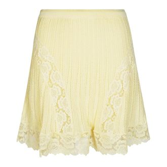 Self Portrait Short Skirts, female, Yellow, Size: XS Knitted Lace Skirt