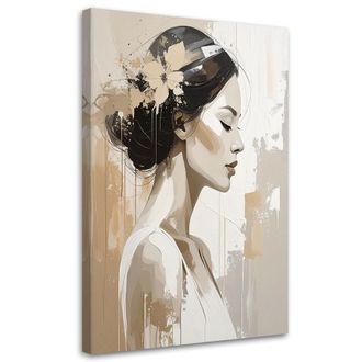Feeby Cuadro En Lienzo Perfil Femenino En Sutil Composici&oacute;n Beige 70x100