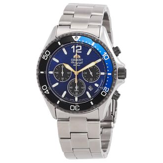 Orient Sports Solar Powered Chronograph Blue Dial Batman Bezel Mens Watch RA-TX0208L