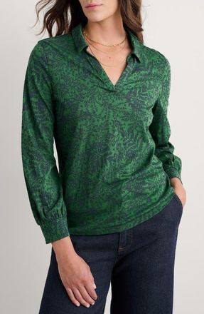 Seasalt Cornwall Misty Sky Branch Print Popover Top in Pressed Fern Evergreen at Nordstrom, Size 12 Us